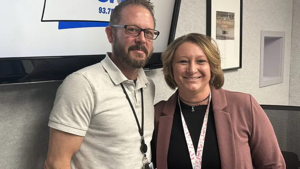 Ben Clark and Erin Olson of Knox Community Health Center in the WGIL studios in Galesburg, Illinois