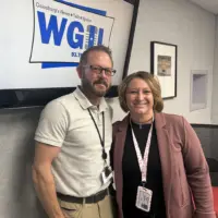 Ben Clark and Erin Olson of Knox Community Health Center in the WGIL studios in Galesburg, Illinois