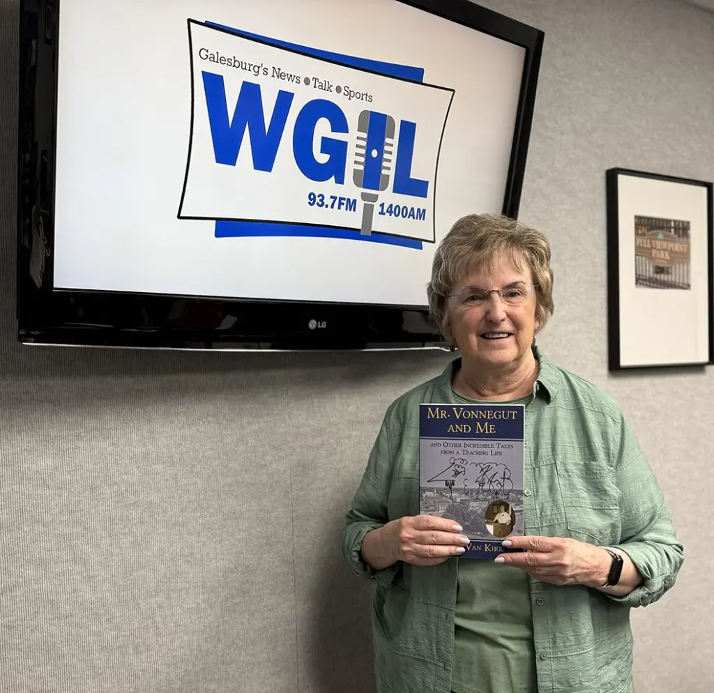 Author Susan Van Kirk in the WGIL studios in Galesburg, Illinois, May 13, 2026