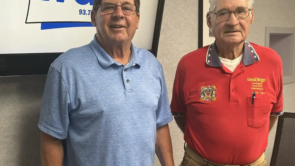 Gerald Wright and Dennis Clark at WGIL studios in Galesburg, Illinois, May 20, 2026