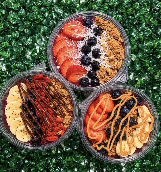 Three açaí bowls from Açaí with Me, a new mobile food truck in Galesburg, Illinois