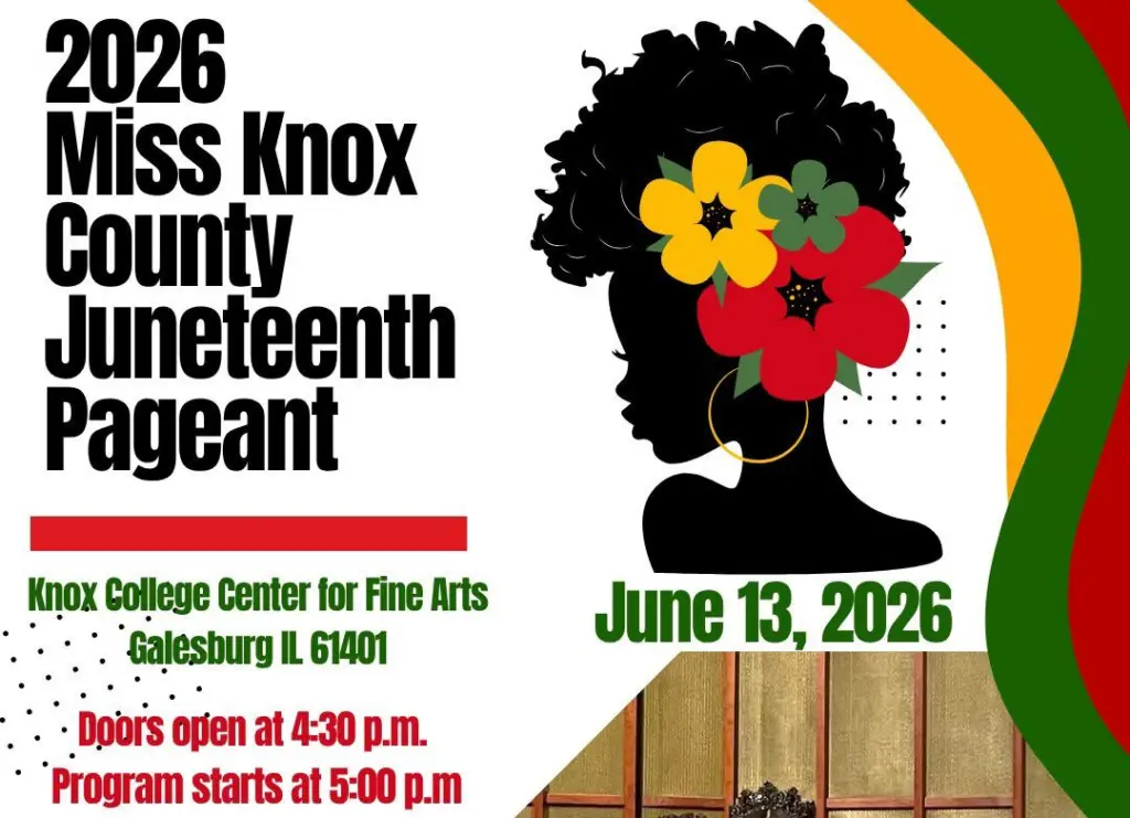 2026 Miss Knox County Juneteenth Pageant poster — June 13, Knox College Center for Fine Arts, Galesburg