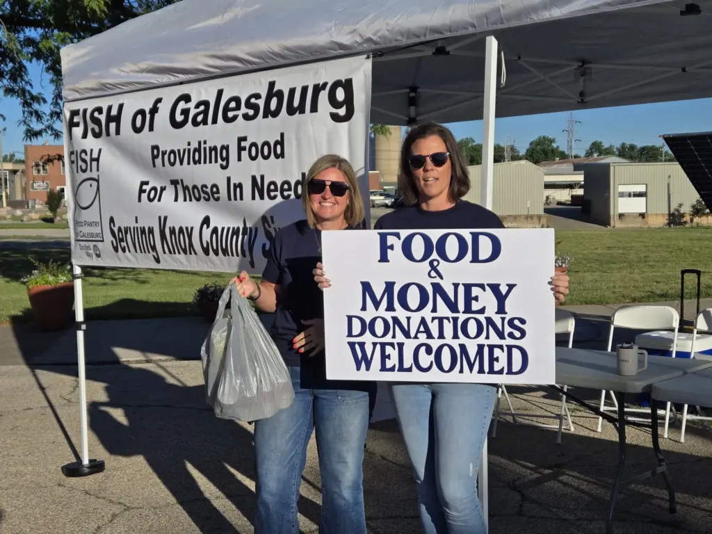 City of Galesburg employees Abra Slagel and Mary Foutch at Galesburg GIVES food drive for FISH of Galesburg, June 12, 2026