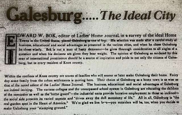 Galesburg Illinois ideal city Ladies Home Journal 1926 newspaper