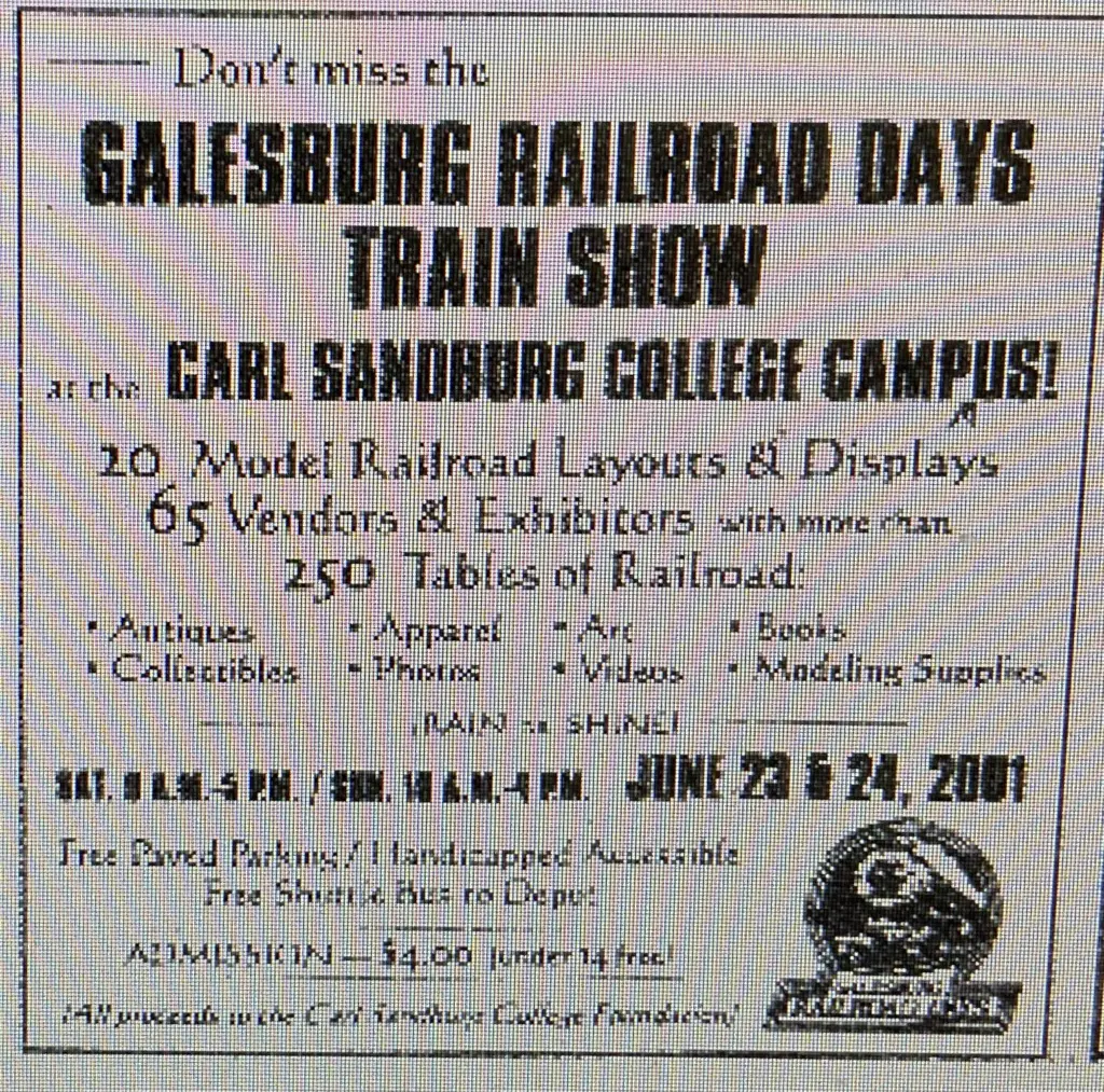 Galesburg Railroad Days Train Show advertisement Carl Sandburg College 2001