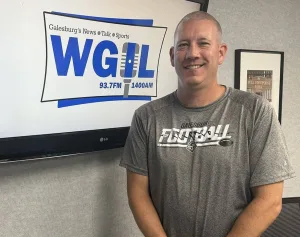 Galesburg football coach Shawn Hickey in the WGIL studio
