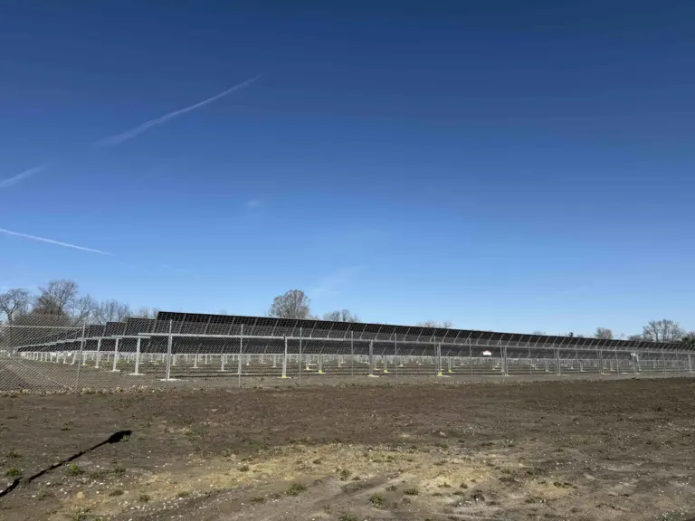Rows of solar panels at the Southside Community Solar project in Galesburg