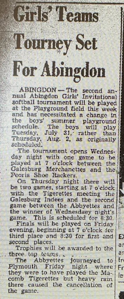 Archival newspaper clipping headlined "Girls' teams tourney set for Abingdon," from 1951.