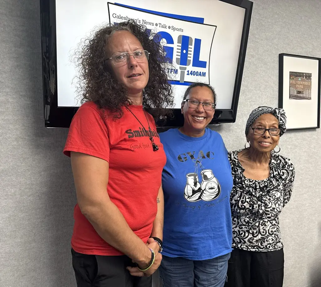 Julie Guiste, Cori Nance and Marjorie Morris of the Galesburg Youth Athletic Club at the WGIL studio
