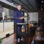 barry-swanson-reading-1: Barry Swanson reads from "Streaksburg" at Wednesday's book signing at Wordsmith Bookshoppe. (Photo courtesy Tom Foley)