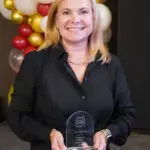 linda-hawkins-five-over-40-2026: Linda Hawkins holds her 2026 Five Over 40 award at the Galesburg Area Chamber of Commerce's Evening of Excellence. (Photo provided)