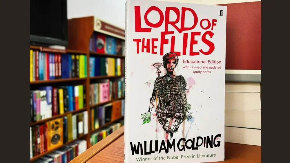 Cover of William Golding's Lord of the Flies educational edition in a library Lviv^ Ukraine - February 20^ 2025