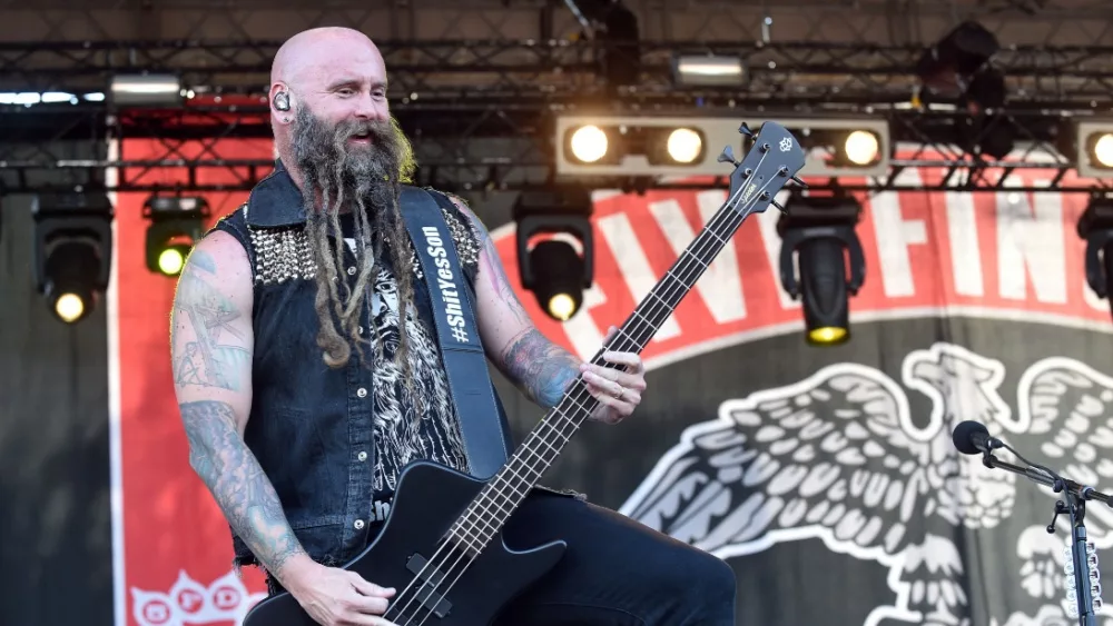 Bass guitarist Chris Kael of Five Finger Death Punch during performance at festival Rock for People in Hradec Kralove^ Czech republic^ July 4^ 2016.