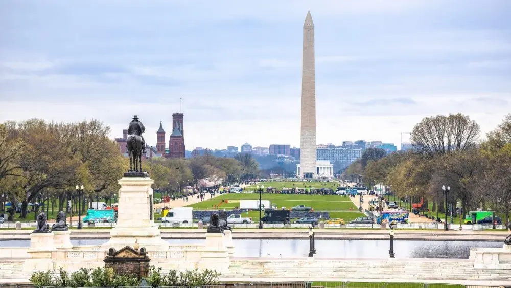 Panoramic view of National Mall and Washington monument^ Washington DC^ capital of USA uly 7^ 2025