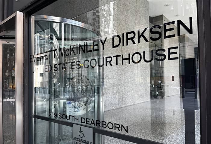 The Dirksen Federal Courthouse is pictured in Chicago. (Capitol News Illinois photo by Hannah Meisel)