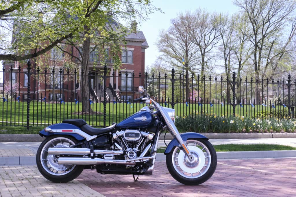 Distress Bandanna Teen Motorcycle Awareness Bike - won by Vivian Anderson in the 2022 Summer Thunder Tour Contest - outside of the Governor's Mansion in Springfield, Illinois. Credit: Trent R Nelson