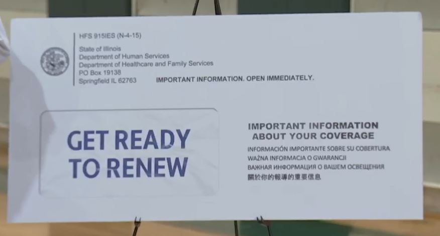 The Illinois Department of Healthcare and Family Services will begin sending letters that look like the one pictured to Medicaid recipients across Illinois as the normal renewal process begins again for the first time since the COVID-19 pandemic. (Credit: Illinois.gov)