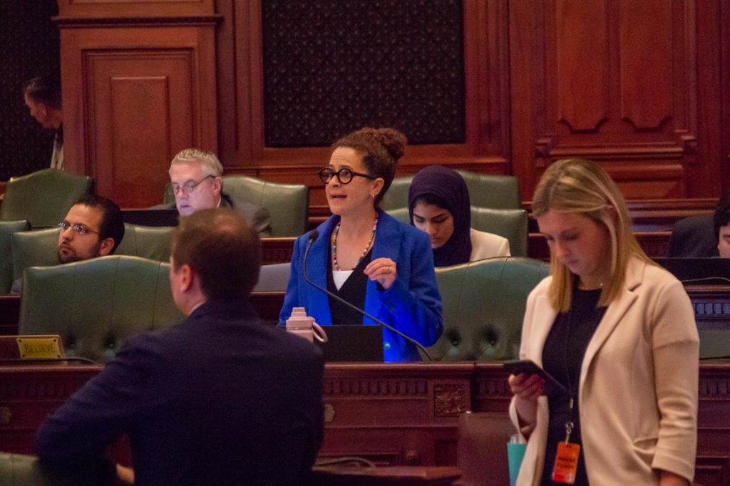 Rep. Mary Beth Canty, D-Arlington Heights, is pictured on the Illinois House floor. (Capitol News Illinois photo by Jerry Nowicki)