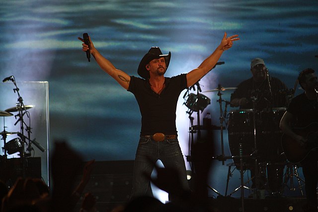 McGraw performing at Charleston's Best Country 2010. 1035 WEZL Creative Commons Attribution 2.0 Tim McGraw at WEZL Charleston's Best Country.jpg