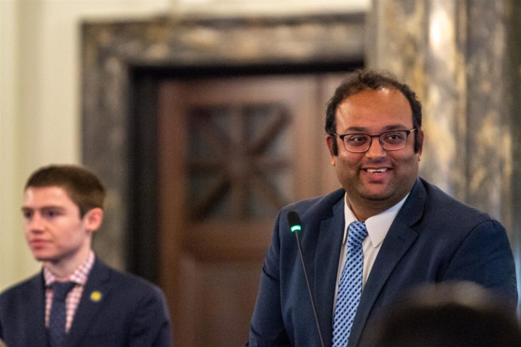 Sen. Ram Villivalam, D-Chicago, is pictured on the Senate floor Wednesday. He is the sponsor of a bill aimed at improving soil health. (Capitol News Illinois photo by Jerry Nowicki) 