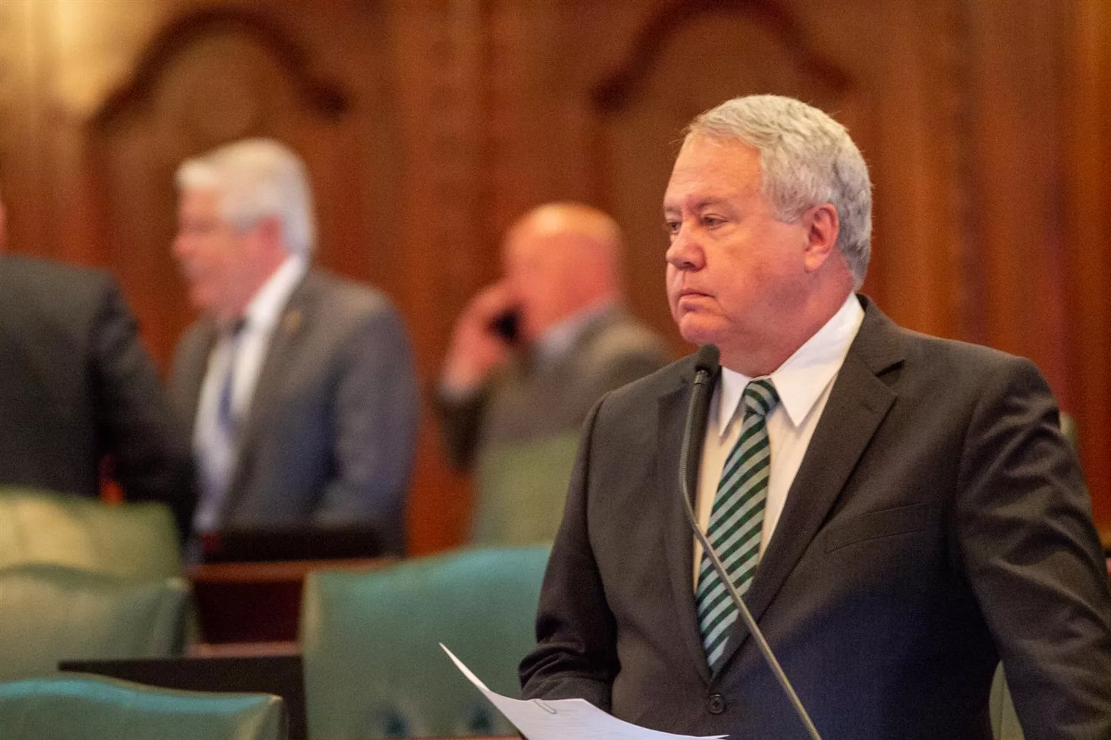 Rep. Jay Hoffman, D-Swansea, is pictured on the House floor Thursday during debate on a bill that would require constitutional lawsuits against the state to be filed in Cook or Sangamon County. (Capitol News Illinois photo by Jerry Nowicki)
