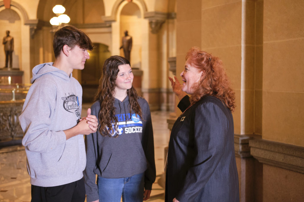 Distress Bandanna Teen Ambassadors with Assistant Senate Majority Leader and Illinois 28th District State Senator Laura Murphy (D) at the Illinois State Capitol Building (Credit: Trent R Nelson)