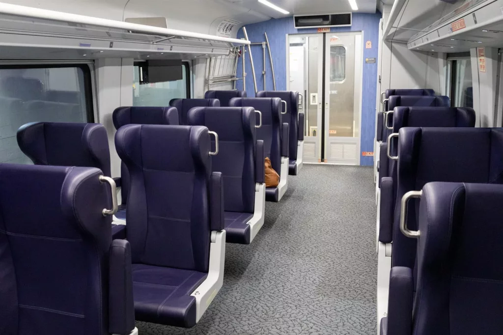 The interior of a new Siemens Venture passenger car is displayed at Chicago's Union Station after a news conference announcing faster rail service. Illinois is part of a multi-state consortium working to purchase 88 new single-level railcars that are fully accessible for persons with disabilities. (Capitol News Illinois photo by Andrew Adams.)
