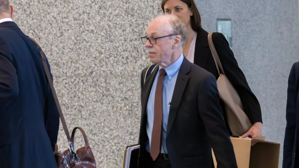 Tim Mapes, the former chief of staff for longtime Illinois House Speaker Michael Madigan, exits the Dirksen Federal Courthouse in Chicago on Monday. He is standing trial for perjury and obstruction of justice. (Capitol News Illinois photo by Andrew Adams)