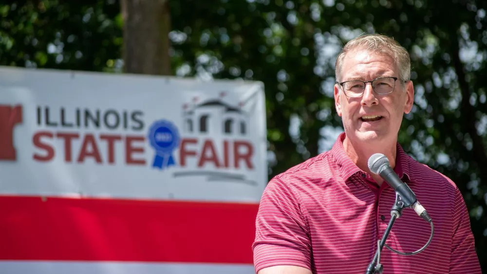 State Senate Republican Leader John Curran, of Downers Grove, speaks to the crowd during Illinois State Fair Republican Day festivities in Springfield. (Capitol News Illinois photo by Jerry Nowicki)