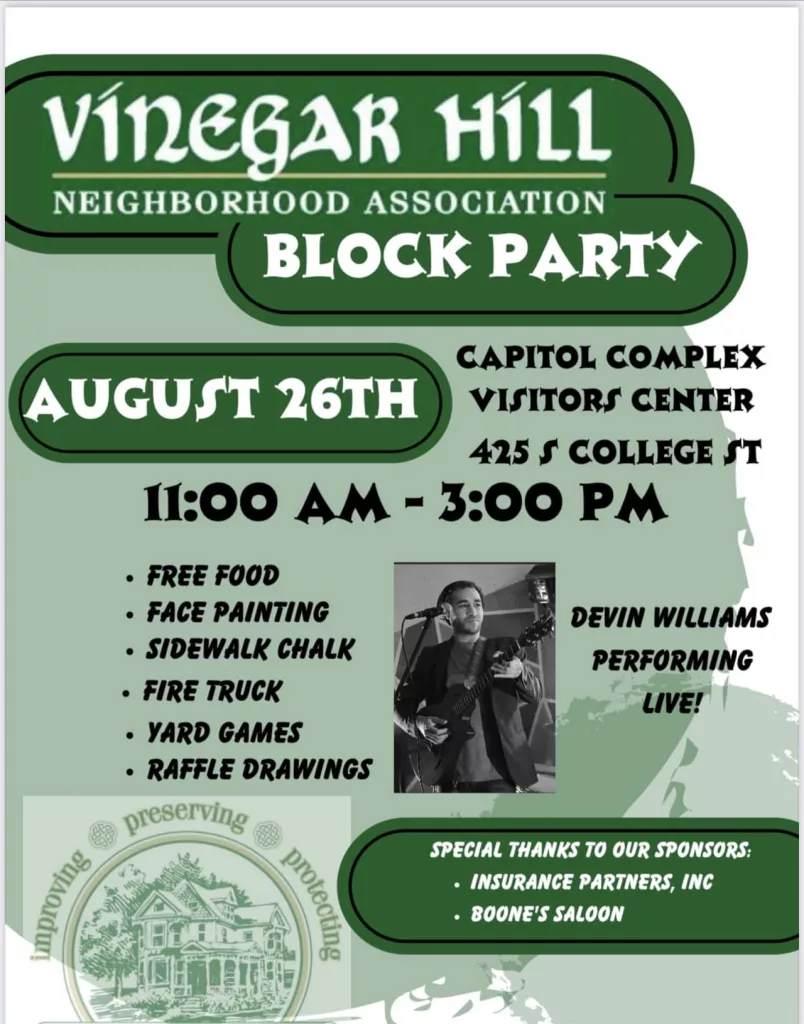 Vinegar Hill Neighborhood Association Block Party flyer