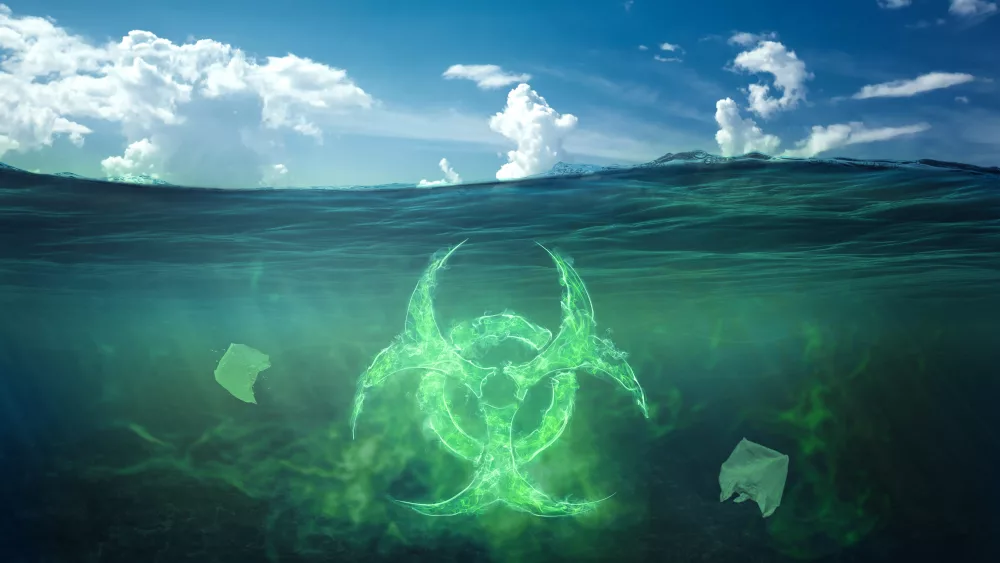 Ocean pollution by toxic waste. Biological waste. The concept of chemical waste, pollution of nature, toxins.
