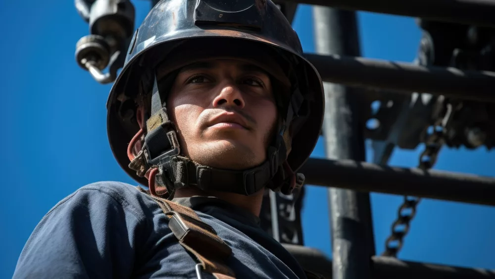 In a single image the lineworkers strength and skill are revealed as he stands atop an electric tower cables in hand. The determination in his face is a reminder of the commitment he has made to