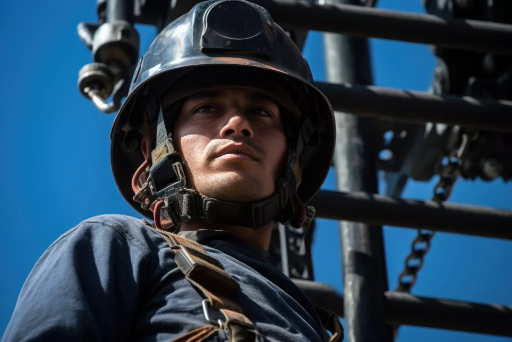 In a single image the lineworkers strength and skill are revealed as he stands atop an electric tower cables in hand. The determination in his face is a reminder of the commitment he has made to