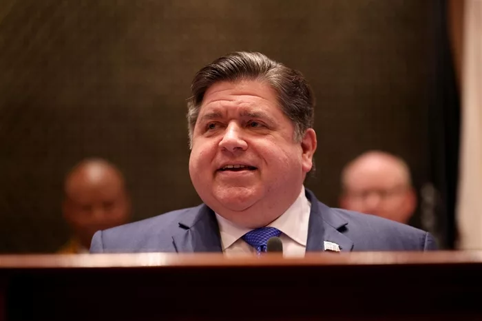 Governor J.B. Pritzker delivers his State of the State and budget address before the General Assembly at the Illinois State Capitol, Wednesday, Feb. 21, 2024. (Brian Cassella/Chicago Tribune/pool)