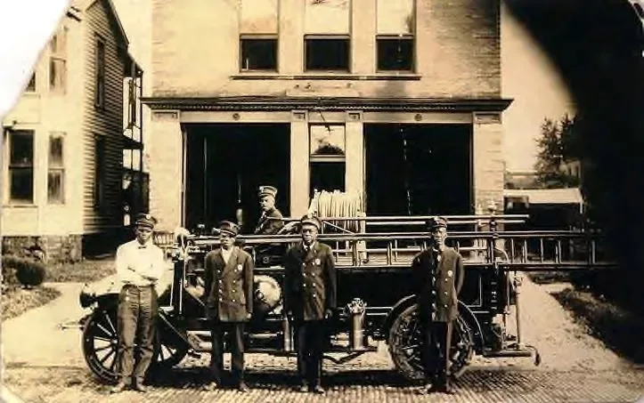 Crew of Engine House 5, individuals unidentified, probably in the 1920s (Springfield’s African-American Community and the Central East Neighborhood, Fever River Research)