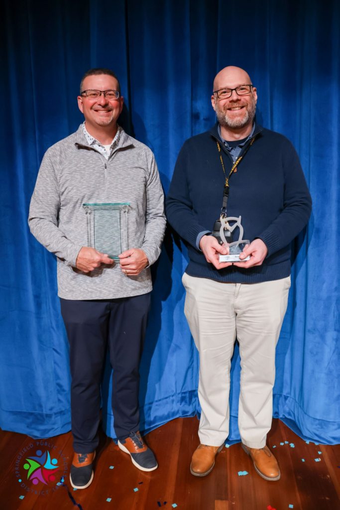 Jason Wind and Jason Potter (Left to right) receiving their Horace Mann awards for 2024 (Credit: District 186 Facebook)