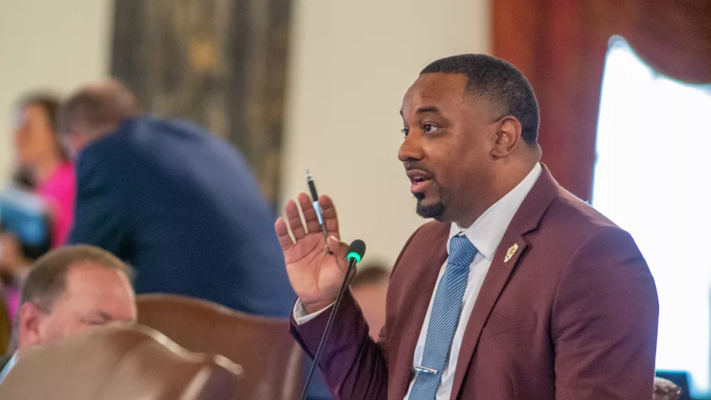 Sen. Willie Preston, D-Chicago, is pictured on the floor of the Illinois Senate last year. He advanced a measure through the Senate on bipartisan lines that would ban four widely used food additives. (Capitol News Illinois photo by Jerry Nowicki)