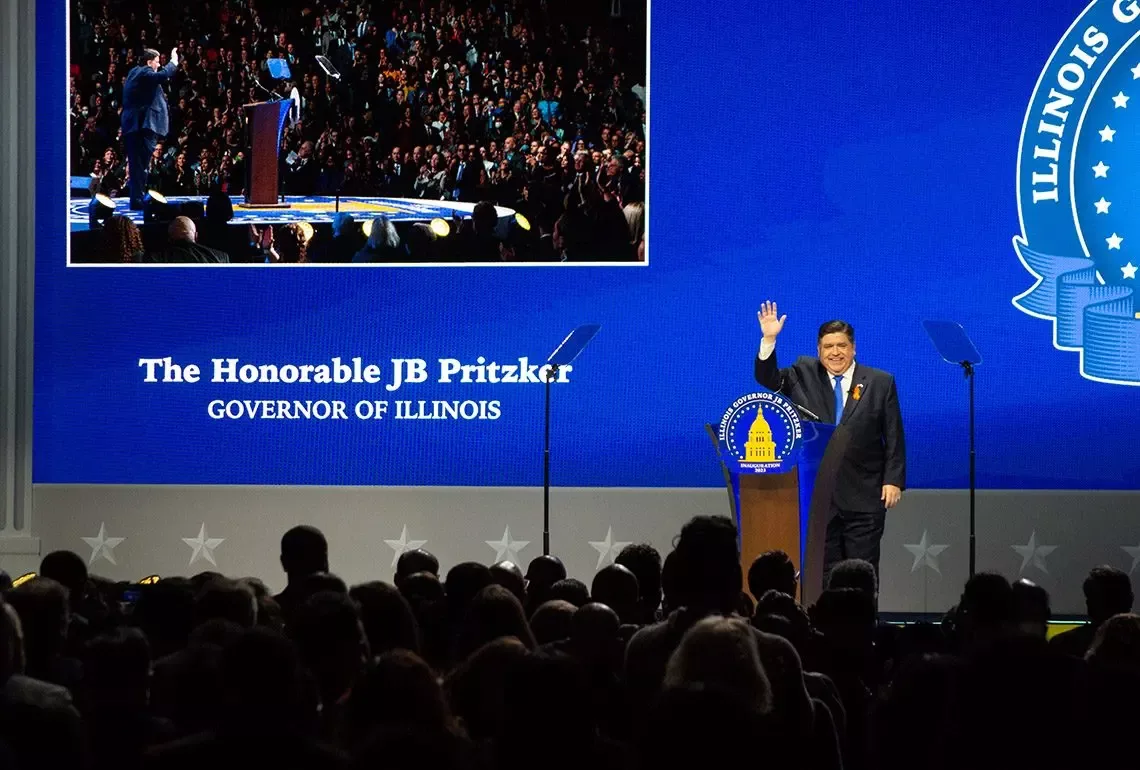 PRITZKER ANNOUNCE WIDE: Gov. JB Pritzker announces he will run for a third term as Illinois governor at a June 26 rally. (Capitol News Illinois photo by Andrew Adams)