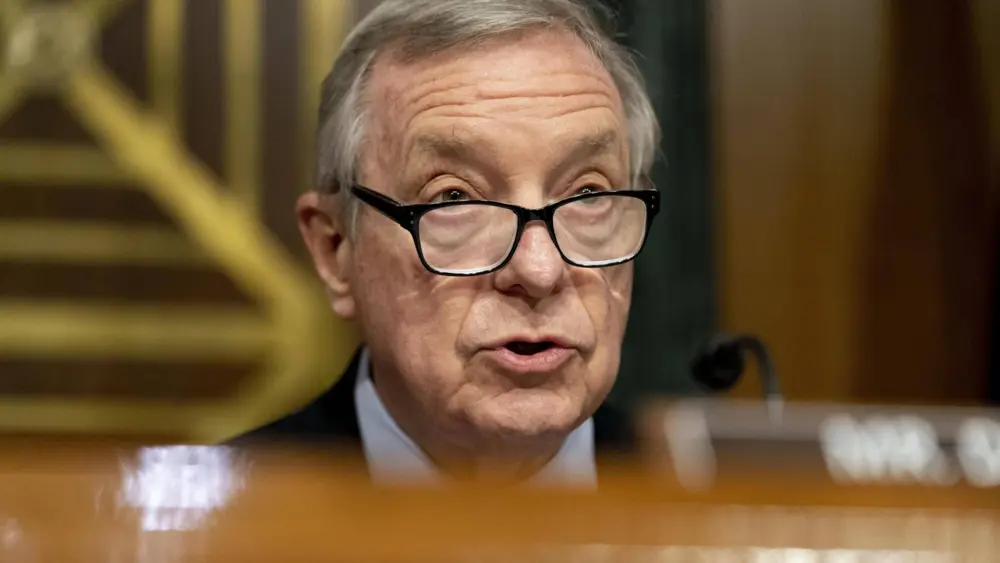 FILE - Chairman Sen. Dick Durbin, D-Ill., speaks during a Senate Judiciary Committee Hearing to examine a post-Roe America, focusing on the legal consequences of the Dobbs decision, on Capitol Hill in Washington, Tuesday, July 12, 2022. Durbin said he tested positive Thursday, July 28, for COVID-19 and was in quarantine with what he described as minor symptoms. The No. 2 Senate Democrat, who said in a statement he was vaccinated and had received two booster shots, planned to continue to work remotely.(AP Photo/Andrew Harnik, File