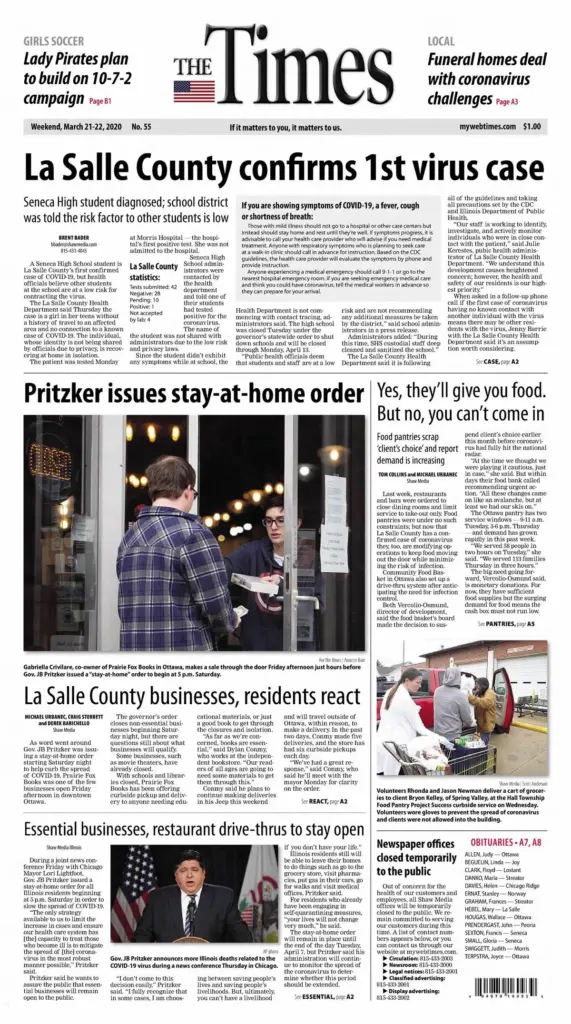 As Shaw Media celebrates its 175th anniversary, we looked back at four front pages from March 21. These archives serve as a time capsule, capturing everything from early 20th-century municipal debates to the global upheaval of the 21st century.On March 21, 1911, the Joliet Evening Herald was consumed by local politics and industrial unrest. The front page featured a heated city council clash with the headline “Aldermen Attack City Departments,” while nearby, the “Militia Ordered Out to Suppress Strikers” following labor trouble at a coal pit in Gillespie. Even then, international tensions were present, with reports of “Peace Rumors” regarding the Mexican government’s dealings with rebel forces.By March 21, 1942, the reality of World War II dominated the headlines. The Daily Chronicle featured a bold lead announcing “MacArthur is Getting Ready for Action” following his arrival in Australia. Domestic life was also being reshaped by the war effort, as the paper informed residents of the upcoming “Ration Sugar in Early May,” outlining the first federal registration plans for the new rationing books.The March 21, 2003, edition of the Northwest Herald captured the start of a new era of conflict with the massive headline “Ground troops roll into Iraq.” The page provided a somber look at the “harsh conditions” awaiting soldiers and the local impact of the invasion, reporting on anti-war protesters who “march through city, block Lake Shore Drive.” It serves as a stark record of a day that changed the geopolitical landscape.Rounding out the collection, the March 21, 2020, edition of The Times reflects a community on the brink of a global pandemic. The lead story, “La Salle County confirms 1st virus case,” signaled the arrival of COVID-19 in the area. This was paired with the historic announcement that Governor JB Pritzker had issued a “stay-at-home order,” a moment that fundamentally altered daily life for every resident in the Illinois Valley.