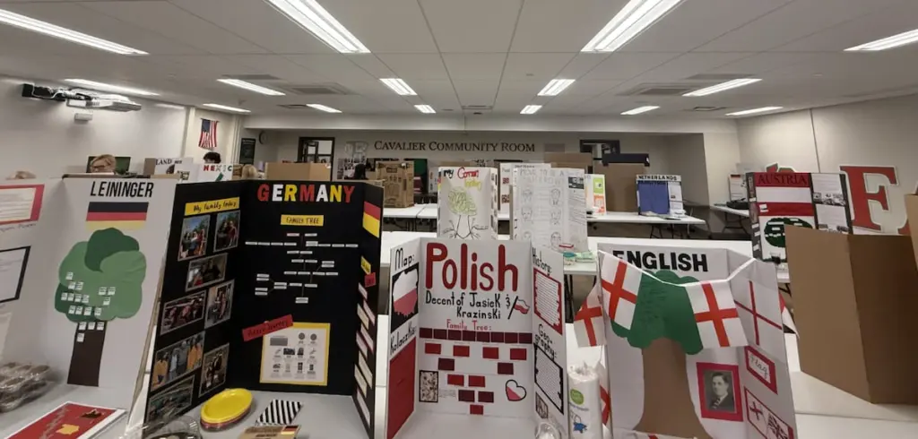 Sophomore students at La Salle-Peru Township High School presented information, artwork, artifacts, food and more about their family history at Friday’s Sophomore Honors Culture Fair.This project collaboration between the social science and English departments represented more than a month’s worth of students’ work in researching their family’s history, origin and culture.“The English and history departments at LPTHS have been collaborating for a long time on many levels,” LPTHS Sophomore English teacher Shelly Phillips said. “This was one of those things where you look at overlap for our students to learn about similar things from different angles.”Students brought in tri-folds, posters, binders, even treasure chests to display their family’s heritage and path to LPTHS.“Immigration is a huge part of the American story,” LPTHS Honors US History teacher Troy Woods said. “We want our students to know where they fit in the history of this country.”Woods said that the origin of this project predates his arrival at LPTHS, crediting Holly Ziegler and Deb Zeman with coming up with the idea over 20 years ago.“We want our students to learn and get experience with research, especially with primary resources, and how to conduct interviews,” Woods said.Students get over a month to research and produce a comprehensive look at their family’s history through artwork, artifacts and an essay before presenting it and being asked questions about their family’s journey.“I ask the students to draw a conclusion at the end of all of their research about the effect of their ethnicity’s immigration on the United States,” Phillips said.Friday, the sophomores set their projects up, accompanied by a dish from their family’s country of origin and other unique artifacts and factoids about their heritage.Along with a comprehensive family tree, students displayed maps, flags, and images of customs, historical figures, famous monuments, current events and even poems about their family’s home country, to help them learn about their ancestry and family’s past.Throughout the process of reaching out to family members, students learned some interesting facts and heard some interesting stories about some of their ancestors.Kale-Jakobii Harden, whose family descends from Poland, learned a lot for this project from his grandmother, including about a story about his great-grandfather.“I wouldn’t have known a lot about my family’s history without my grandma. She helped a lot with the research and some of the artifacts,” Harden said. “She loved telling me a story about my great-grandpa, that when he was in the Vietnam War, he fell asleep on the beach while he was supposed to be doing something. I had never heard that before, so that was cool.”This project helped Kash Tomsha learn more about his family and their longstanding contribution to the community.“Without this project, I wouldn’t have known how long the restaurant has been around,” he said. Tomsha, whose family descends from Italy, owns and operates Verucchi’s in Spring Valley.The Sophomore Honors Culture Fair at LPTHS didn’t only help out the students assigned with the project.As visitors and family members observed the students’ finished product, people from different backgrounds and origins explained their origin and their home country’s customs, recipes, stories and more. This fair has been an annual tradition at LPTHS for more than two decades, and with the experience this year’s sophomores and their families had on Friday, it’s easy to see why.