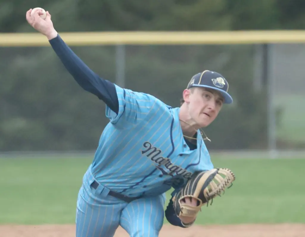 Despite the temperature being in the mid-40s and a strong gusty wind blowing straight in from centerfield, the Marquette baseball team got off to a hot start against visiting Eureka in Wednesday afternoon’s game at Masinelli Field in Ottawa.The Crusaders scored three runs on four hits in the bottom of the first inning, then rode the arms of Alec Novotney and Griffin Dobberstein to a 3-0 victory over the Hornets.The win improved Marquette to 8-0 on the season. Eureka, which finished in third place in last season’s Class 2A state finals, dropped to 4-4.“The kids were able to come out and hit some balls hard in the first inning, we were able to get some runners on base and then were able to get the lead right away,” Marquette coach Todd Hopkins said. “On a brutal day like today you want to be playing with a lead, and we were able to do that. After that first inning [Eureka starting pitcher Keegan Myers] really kept us off-balance and we also weren’t maybe as patient a few times than we needed to be.“Alec and Grif both threw the ball well and we played a pretty clean game defensively. We still have a lot to work on, but this was a nice win for us over a really good baseball team.”Marquette’s first inning began with Grant Dose smacking a single to left and advanced to second on an error. Dobberstein followed with a line drive base hit to center to give the hosts the only run they would end up needing.After Dobberstein advanced to second on a wild pitch, Anthony Couch stung an RBI base hit to left center. Then with two outs, Jaxson Higgins singled Couch to second and Caden Durdan and Braxton Nelle walked, the latter pushing across what proved to be the final run of the game.“We talk all the time about having quick starts and just trying to jump on teams in the first inning,” said Dobberstein, who finished with two of Marquette’s five hits and a walk. “Today wasn’t ideal to hit, cold, wind blowing right in your face, but I feel like we hit some balls pretty hard.”In the top half of innings, Novotney went four innings allowing a pair of hits, no walks and six strikeouts, while Dobberstein went the final three retiring nine of the 10 batters he faced, six on strikeouts. “Alec was super solid today, and for me, I just wanted to come in and kind of hold things down,” Dobberstein said. “I was excited to pitch today; it had been over week. It worked out really well as I was able to really get loose in the bullpen before coming in. I felt like all of my pitches were working well, and other than a couple pitches, I felt like I hit my locations.”The left-handed Myers allowed just one hit after the opening inning and finished going 5⅔ innings with five walks and a pair of strikeouts. Brody Wertz and Adam Blunier each singled for the visitors.“The one thing I know, no matter what, is our team is going to compete,” Eureka coach Dane Wear said. “This was our fifth game in the six days, and with our pitching Keegan was up. We have a ton of guys who just know how to pitch, and he is one of them. He had a tough first inning, Marquette jumped on some pitches, but after that he settled in and kept us in the game.“(Novotney) and (Dobberstein), I mean they are just two really good pitchers. We haven’t really faced that high of velocity so far this season, and throw in a cold day, hitting was tough. But I thought we hit a couple balls hard and had a couple of other nice at-bats. We just couldn’t really get much going offensively.”Marquette is now off until Tuesday’s Tri-County Conference game at Woodland/Flanagan-Cornell.