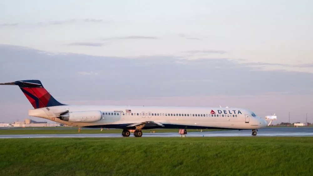 Delta airlines airplane landing / taking off from runway tarmac. Toronto Pearson Airport^ Canada - May 15 2019