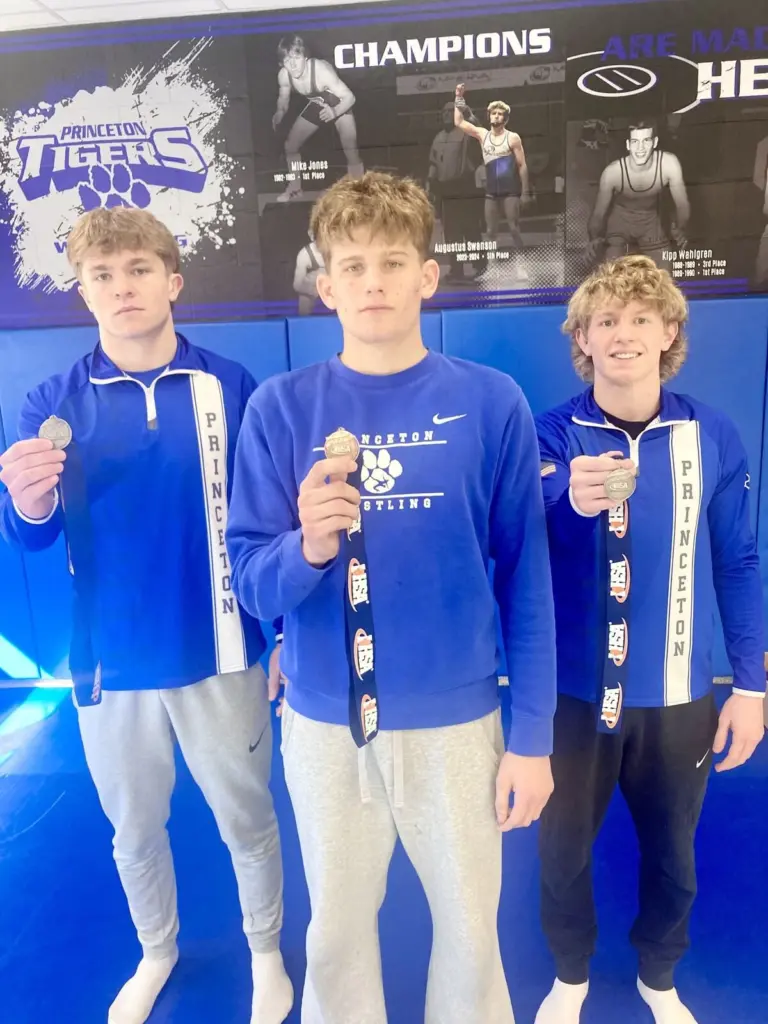 A look at Princeton’s state wrestling medalists over the years from Dennis Taylor (first) in 1980 to Casey Etheridge (second), Augustus Swanson (second) and Kane Dauber (fourth) in 2026