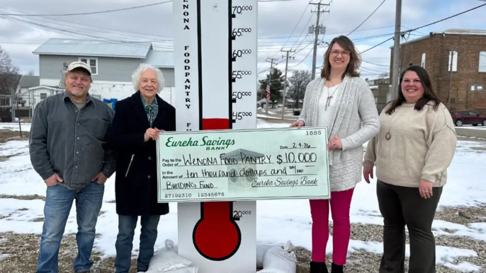 Eureka Savings Bank has pledged to match funds up to $10,000 for the Wenona Food Pantry building fund, supporting the organization’s plans to construct a new facility.
