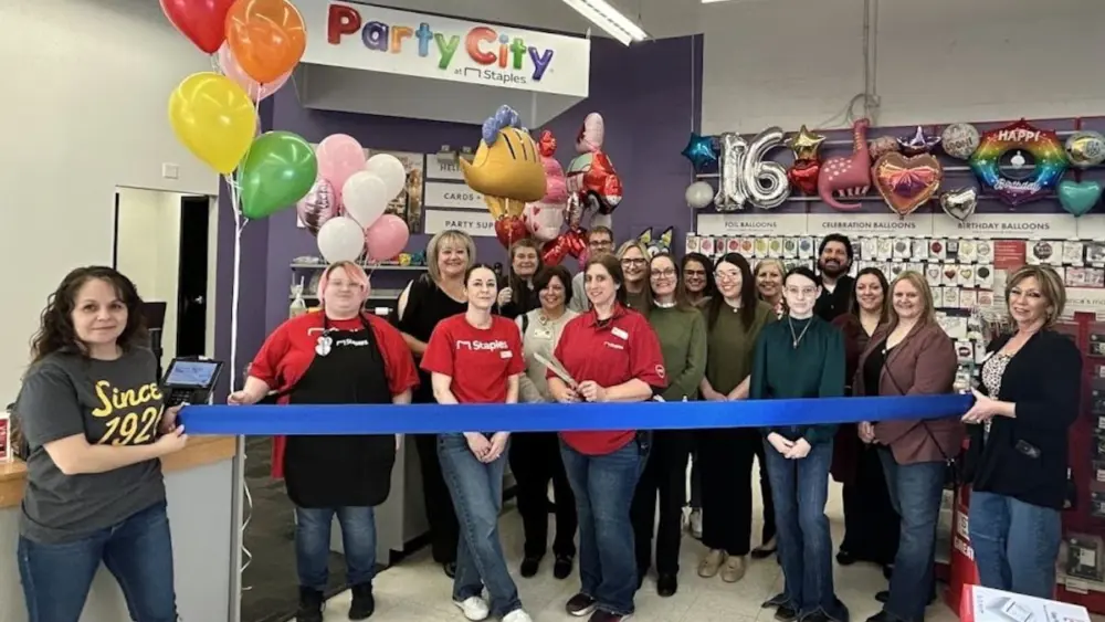The Illinois Valley Area Chamber of Commerce held a ribbon cutting ceremony this week to celebrate the opening of the Party City section inside Staples in Peru.