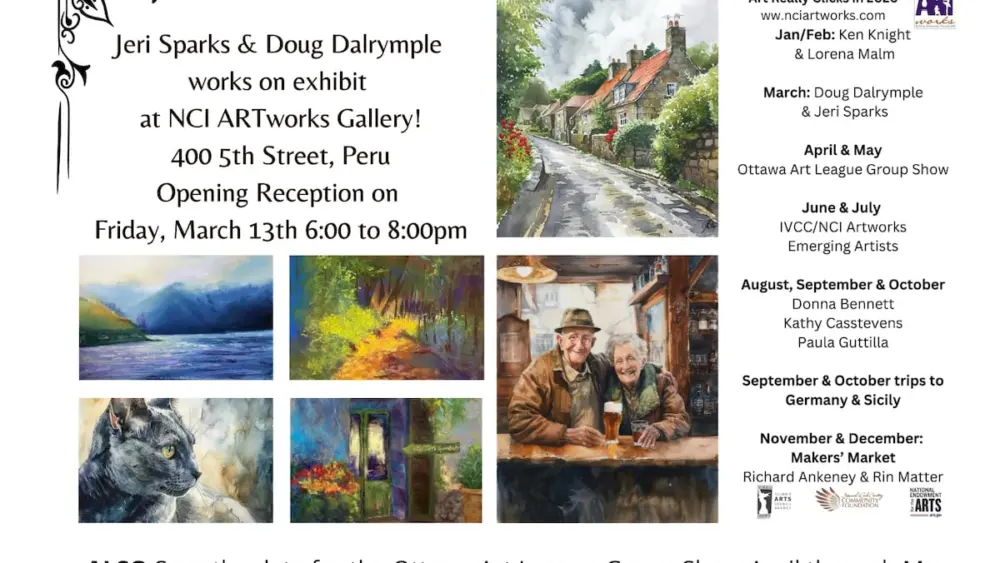 NCI ARTworks will host an opening reception for artists Douglas Dalrymple and Jeri Sparks from 6 to 8 p.m. Friday, March 13 at the NCI ARTworks Gallery, Peru.