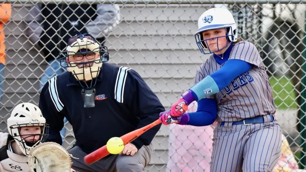 Princeton softball players Makayla Hecht and Ava Oertel are taking aim on some school records. St. Bede's Lily Bosnich has a day with three home runs against Sterling.