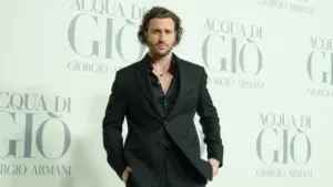 Aaron Taylor Johnson attends the Madrid photocall for "ACQUA DI GIO" By Giorgio Armani at Matadero Madrid on March 07^ 2024 in Madrid^ Spain.