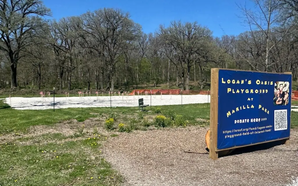 Installation is underway for Logan’s Oasis Playground at Marilla Park in Streator, with completion and a ribbon cutting expected by late May.